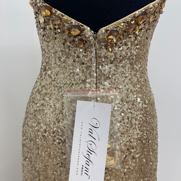 Val Stefani Moonlight Design Gold Sequin Strapless Gown Size 8 Prom Pageant NWT - Picture 11 of 13